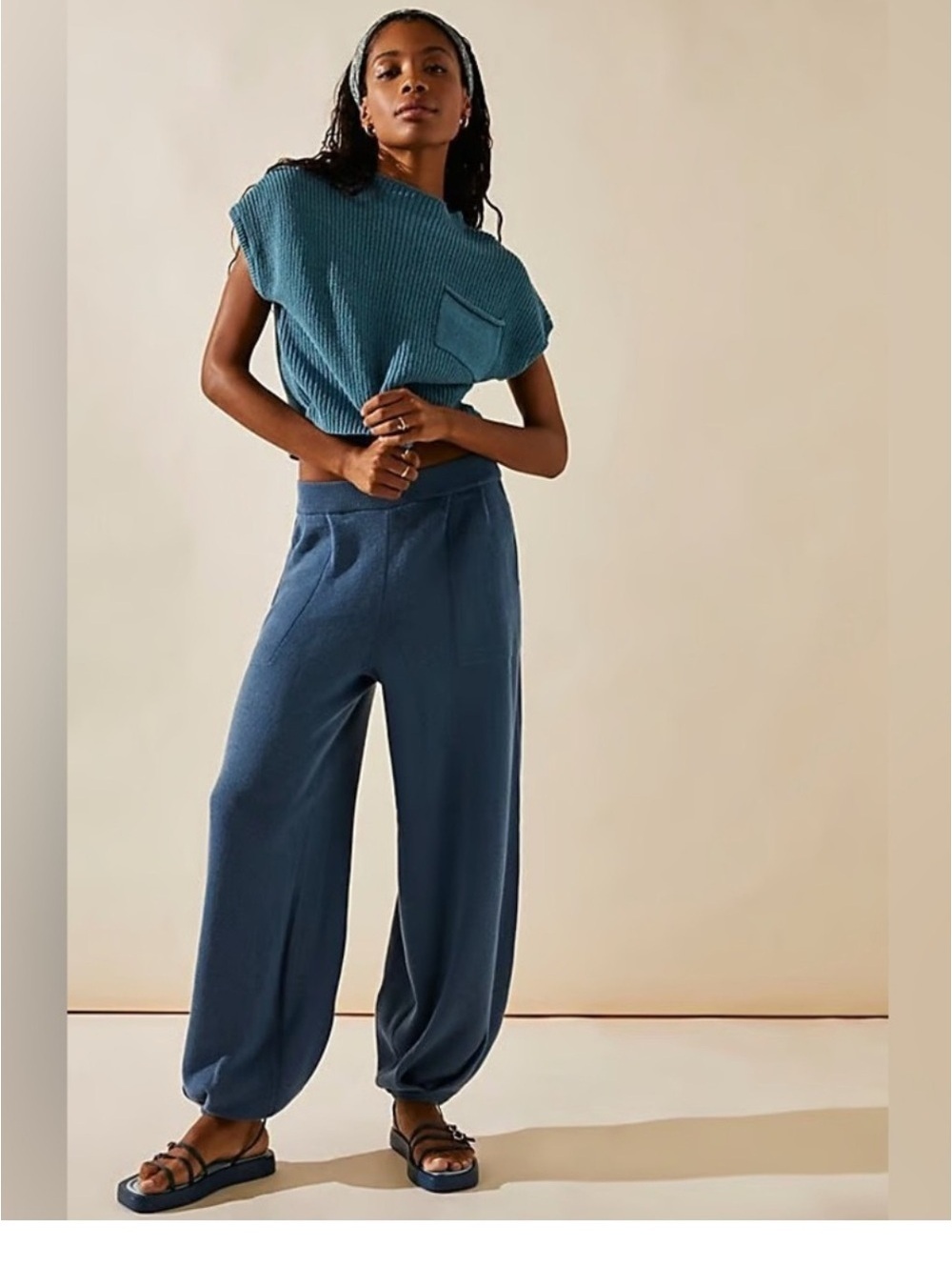 Free people beach FP Beach Freya Knit Balloon Pants Blue Size Small